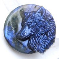 Prix de gros Pierre précieuse Labradorite naturelle bleue or rose mélangée à reflets, sculpture tête de loup en cristal pour pendentif