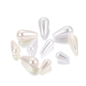Perlas de imitación de color blanco roto en forma de lágrima con orificio recto para hacer pulseras de 10 mm - Product Image 1