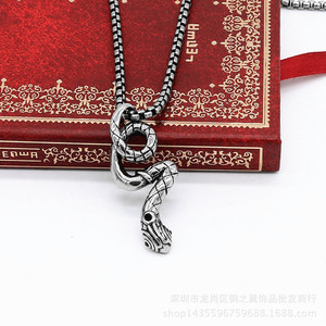 <b>Titanium</b> Steel Snake Pendant Necklace Unisex Fashion Jewelry Stainless Steel Animal Zodiac Design White Red Black Color Options - Product Image 2