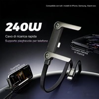 Câble de charge rapide PD tressé Type-C vers Type-C de 1,5 m 240 W avec support pliable pour smartphones