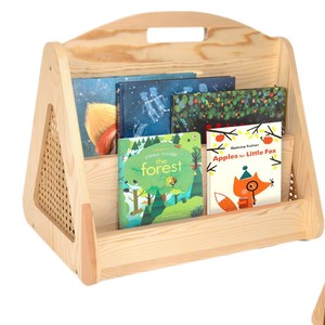 Estantería de madera para niños, estante de almacenamiento de 2 niveles, color madera natural, organizador de libros de tipo vertical - Product Image 1