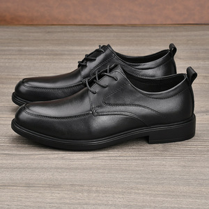 <b>Men</b> Genuine Leather Round Toe Oxfords Lace-up Anti-Slippery Office Career <b>Dress</b> Shoes All Seasons Rubber Outsole - Product Image 3