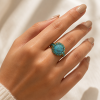 Bagues vintage ovales en turquoise bleue, style ethnique rétro, plaquées or, pour femmes, bijoux de fête, ensembles de bagues en gros pour femmes