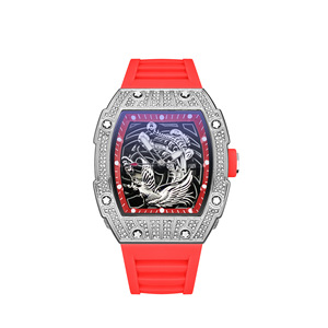 Montre squelette ZIDO pour homme avec gravure 3D Phénix, boîtier tonneau noir serti de pierres, montre-bracelet à quartz, bracelet en silicone, montre-bracelet tendance - Product Image 6