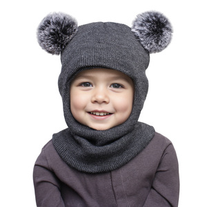 Enfant en bas âge hiver Beanie chapeau écharpe Balaklava <span class=keywords><strong>Ski</strong></span> masque Beanie tricoté à capuche col <span class=keywords><strong>cou</strong></span> protecteur avec Pom pour les enfants - Product Image 6