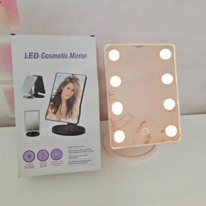 무료 회전 플라스틱 접이식 테이블 LED 조명 화장 거울 터치 센서 스위치 8개 전구 3색 디머 포함 - Product Image 3