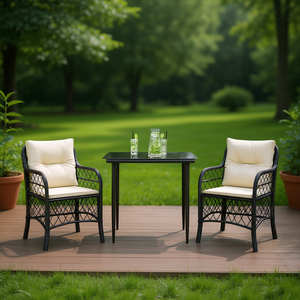 Set Bistrot in Rattan Sintetico Nero a 3 Pezzi con Cuscini, Set di Mobili da Giardino per Esterni - Product Image 2