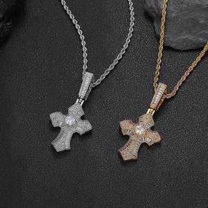 록 힙합 목걸이 지르콘 블링 골드 실버 크로스 매력 펜던트 목걸이 남성용 패션 보석 - Product Image 1