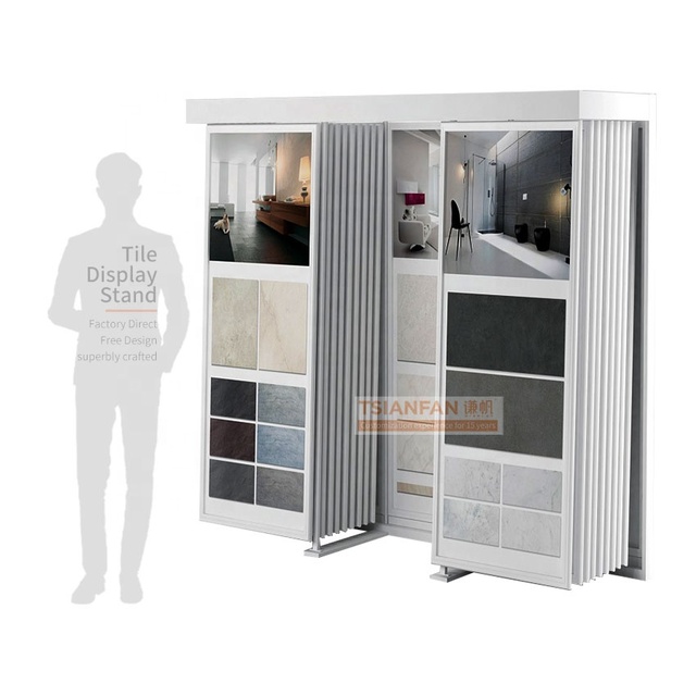 Luxury Exhibition Hall Displays Large Tile Marble Sample Push-Pull Display Rack Freely Collaged Composite Panels Sliding Stand