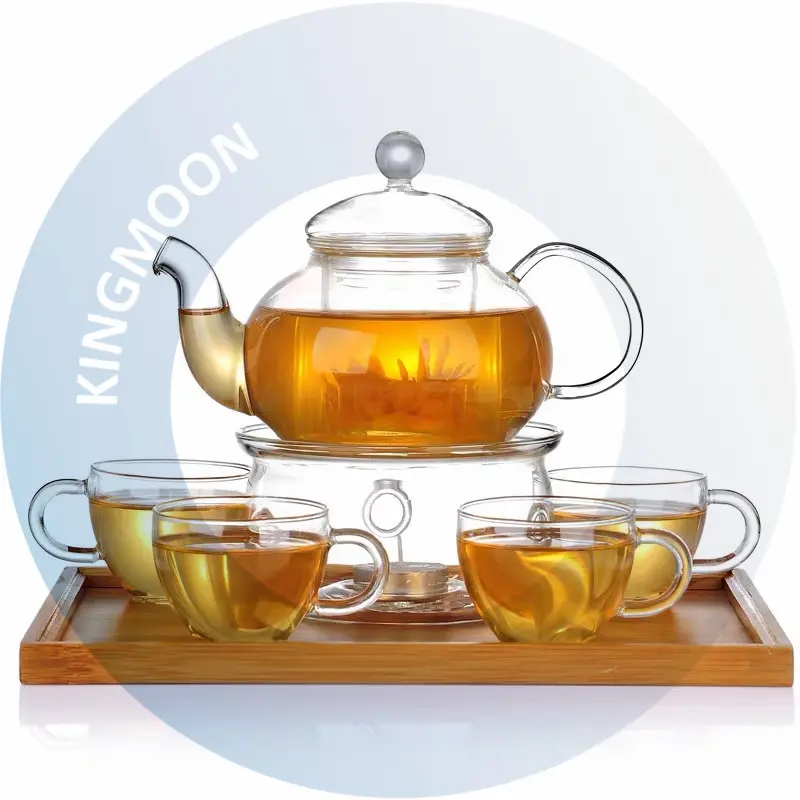 Chaleira com filtro de vidro 800ml/27oz, bule para chá com aquecimento de vela e copos de chá contemporâneos com caminhadas duplas