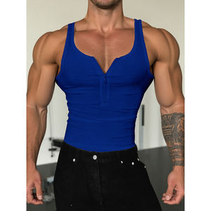 Canotta Sportiva DOVEARK con Logo Personalizzato, Manica Corta con Zip sul Petto, Top Estivo Aderente Senza Maniche per Uomo - Product Image 4