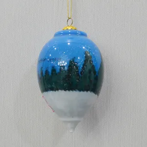 Ornamento de natal em vidro cone com pintura interior de alta qualidade, novidade de 2024