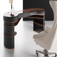 La Chine fournit des meubles de bureau de Salon moderne à bord rond incurvé brillant Table en cuir blanc bureau de PDG