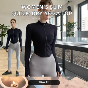 Haut de sport pour femme à manches longues, moulant, sexy, pour fitness, course à pied, yoga, respirant, imprimé, en Spandex/Nylon, col montant - Product Image 2