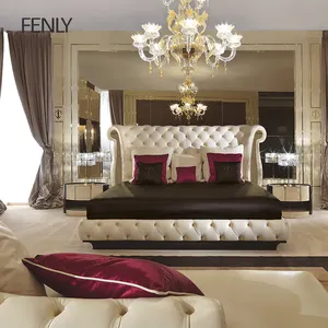 İtalyan tasarım lüks yatak takımı mobilya yatak odası deri çift kişilik yatak yüksek başlık