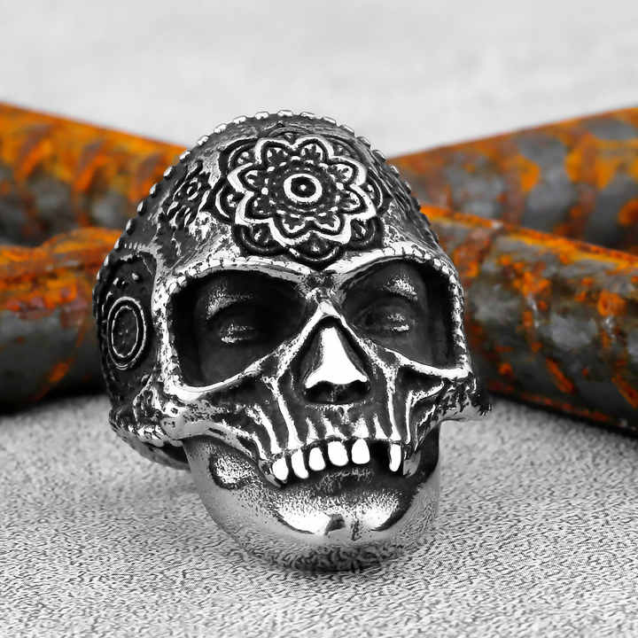 Gothic Native American Indian Chief Head Ring For Men, Punk Indian Chief Head Biker Ring Hip Hop Tribal Chief Head Ring For Boys, Non-Precious Metal - Foto 2