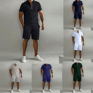 Nuevo Conjunto de Verano Ohsisa para Hombre: Polo y Pantalones Cortos Casuales, Transpirables, de Punto, Color Liso, con Media Cremallera, Camiseta Deportiva de Poliéster Liso - Product Image 2