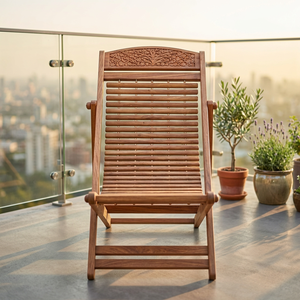 Traditional Lightweight Teak <b>Beach</b> <b>Chair</b> Foldable <b>Lounge</b> <b>Chair</b> Rotating Slatted Recliner Seat for Outdoor Garden Patio - Product Image 1