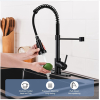 Robinet de cuisine noir commercial, style ferme, pour RV, pour lavabo à poser, à double mode de réglage, monocommande, avec plaque de montage sur comptoir, 1 trou