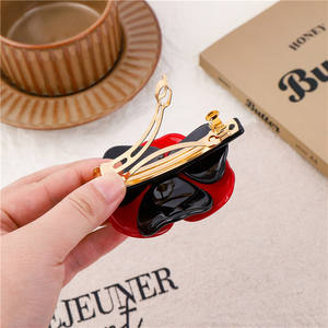 Barrette à cheveux en acétate de camélia bleu et jaune style <span class=keywords><strong>Alexandre</strong></span> français, pince à ressort, pour femme, au tempérament délicat - Product Image 4