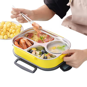 High Quality Stainless Steel Bento <b>Box</b> Thermal Insulated Plastic Lid Heatable Leak Proof BPA Free 3-Compartment Foldable <b>Lunch</b> - Product Image 3