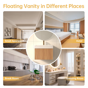 Mueble <span class=keywords><strong>de</strong></span> Baño Flotante Moderno con Gabinete <span class=keywords><strong>de</strong></span> Madera Acanalado, Cajón <span class=keywords><strong>de</strong></span> Almacenamiento Grande y Lavabo <span class=keywords><strong>de</strong></span> Piedra Artificial para Renovación <span class=keywords><strong>de</strong></span> Baños - Product Image 4