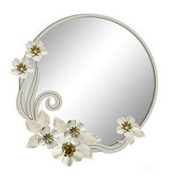 Miroir mural rond moderne en métal avec motif floral, miroir mural décoratif 3D avec feuilles de fleurs pour le salon, l'entrée, la maison