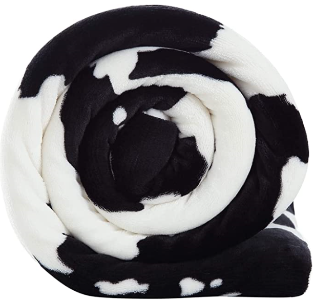 Double-Side Cow Prints Blanket, Ultra Soft Black and White Flannel Fleece Sofa Blanket, Cozy Warm