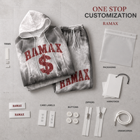 Ensemble short et sweat à capuche zippé RAMAX gris et blanc délavé, streetwear personnalisé, été, décontracté urbain, vente en gros, fournisseur d'usine