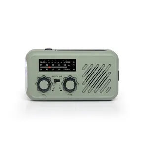 Senter Radio LED baterai isi ulang daya portabel, Radio engkol tangan tenaga surya darurat Dinamo Am Fm Noaa isi ulang
