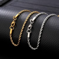 Chaînes torsadées en corde de 2,5 mm, 3 mm, 4 mm, 6 mm, bijoux pour garçons, plaqué or 18 carats PVD, colliers en acier inoxydable 316L pour hommes et femmes