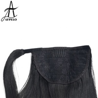 Vente en gros queue de cheval droite avec cordon de serrage pour femmes noires longue queue de cheval enveloppante extensions de cheveux queue de cheval humain
