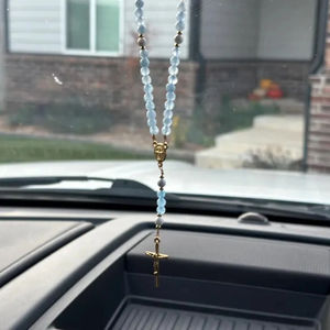 Prima comunione cattolico <span class=keywords><strong>rosario</strong></span> per specchietto retrovisore, Mini 4mm gemma <span class=keywords><strong>rosario</strong></span> <span class=keywords><strong>bracciale</strong></span> con chiusura magnetica - Product Image 2