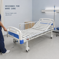 Lit d'hôpital manuel à manivelle unique avec bande de tête de lit en ABS, capacité de 170 kg, 4 prises pour poteaux IV, certifié CE ISO