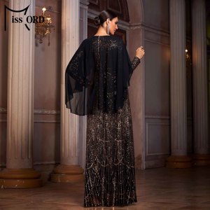 Abito da Sera Lungo Modesto Musulmano con Paillettes e Maniche Lunghe a Linea ad A Stile Arabo Turco Marocchino di Istanbul e Dubai - Product Image 2