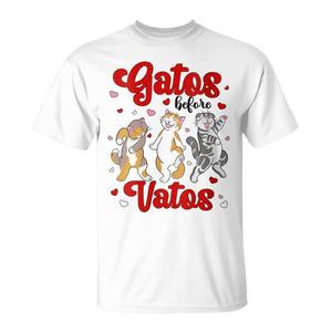 T-shirt Gatos Before Vatos Valentine Cats, girocollo bianco, unisex, per adulti, a maniche corte, con stampa digitale, promozionale - Product Image 1