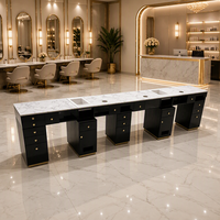 Table à ongles moderne Bomacy avec accents dorés et tiroirs, plateau en acrylique et marbre, 4 places, ensemble de mobilier de salon