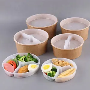 Takeaway Takeout Eco-friendly Compartment Divider Kraft Paper Salad Bowl Container With Divider
