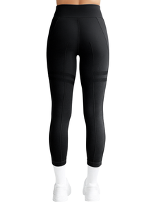Yoga <b>Leggings</b> High Waist Calf-Length Solid Black Spandex Nylon Enhance Figure Ruched Butt Contrast <b>Stitch</b> Elastic Waist - Product Image 1