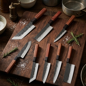 Ensemble <span class=keywords><strong>de</strong></span> couteaux <span class=keywords><strong>de</strong></span> <span class=keywords><strong>chef</strong></span> en acier inoxydable carbone, <span class=keywords><strong>couteau</strong></span> <span class=keywords><strong>Santoku</strong></span> japonais Kristsuke, <span class=keywords><strong>couteau</strong></span> forgé martelé fait main - Product Image 3