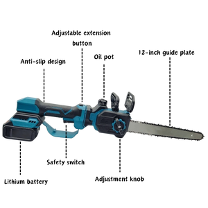 Scie à perche télescopique sans fil intégrée avec moteur sans balais de <span class=keywords><strong>12</strong></span> pouces, mini tronçonneuse électrique OEM pour l'élagage des arbres, cadeau pour homme - Product Image 3