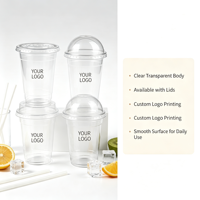 Gobelets en plastique PET transparent de haute qualité avec couvercles, personnalisables avec logo, jetables, pour bubble tea, café glacé, jus