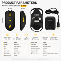 Souris de jeu sans fil ergonomique F800 PAW3311 12000 DPI RGB rechargeable programmable pour PC portable Gamer
