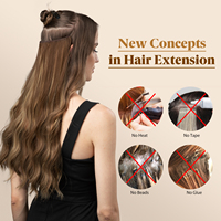 Extensions de cheveux synthétiques longues et ondulées, résistantes à la chaleur, avec fil invisible, sans couture, effet bouclé, type ligne de pêche