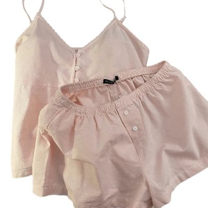 Pigiama Estivo da Donna in Stile Francese Dolce e Femminile, Vestibilità Aderente, a Righe con Scollo a V, Canotta e Pantaloncini Traspiranti, Abbigliamento da Casa Casual, Tinta Unita Plus - Product Image 5