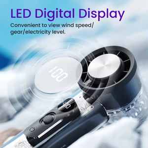 Nouveauté : Ventilateur portable à main avec écran LED, batterie 3000 mAh, logo personnalisé, rechargeable par USB, ventilateur turbo transparent à main - Product Image 4