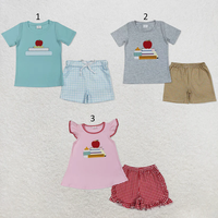 Ensembles de vêtements d'été pour bébés filles, décontractés, imprimés, brodés, avec motif crayon Apple, écologiques, pour la rentrée scolaire