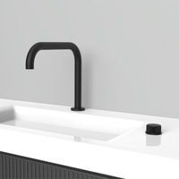 Robinet de lavabo WEIHAO gris anthracite, tube carré, bec courbé à angle droit, poignée moletée, mitigeur chaud/froid pour salle de bain