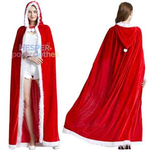 Capa con Capucha de Terciopelo Rojo Navideño para Mujer, con Borde de Peluche, Nueva, Disfraz de Santa Claus - Product Image 1