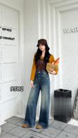 Pantalon en jean vintage à jambe large pour femme, design personnalisé, écologique, ample, respirant, taille haute, grandes tailles